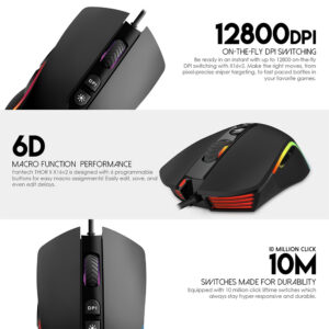 Fantech Thor II X16 V2 – Wired RGB Gaming Mouse (12,800 DPI)