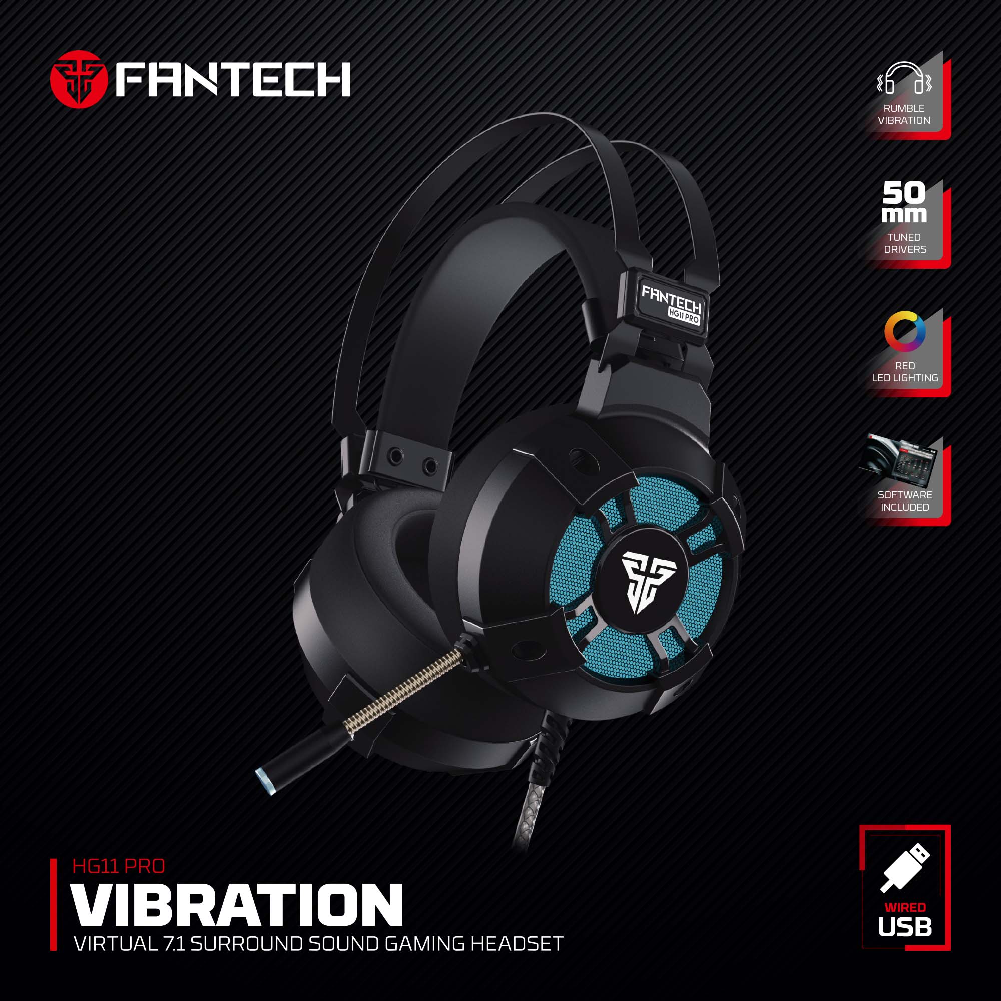 Fantech HG11 Pro Vibration – 7.1 Surround Sound RGB Gaming Headset (USB)