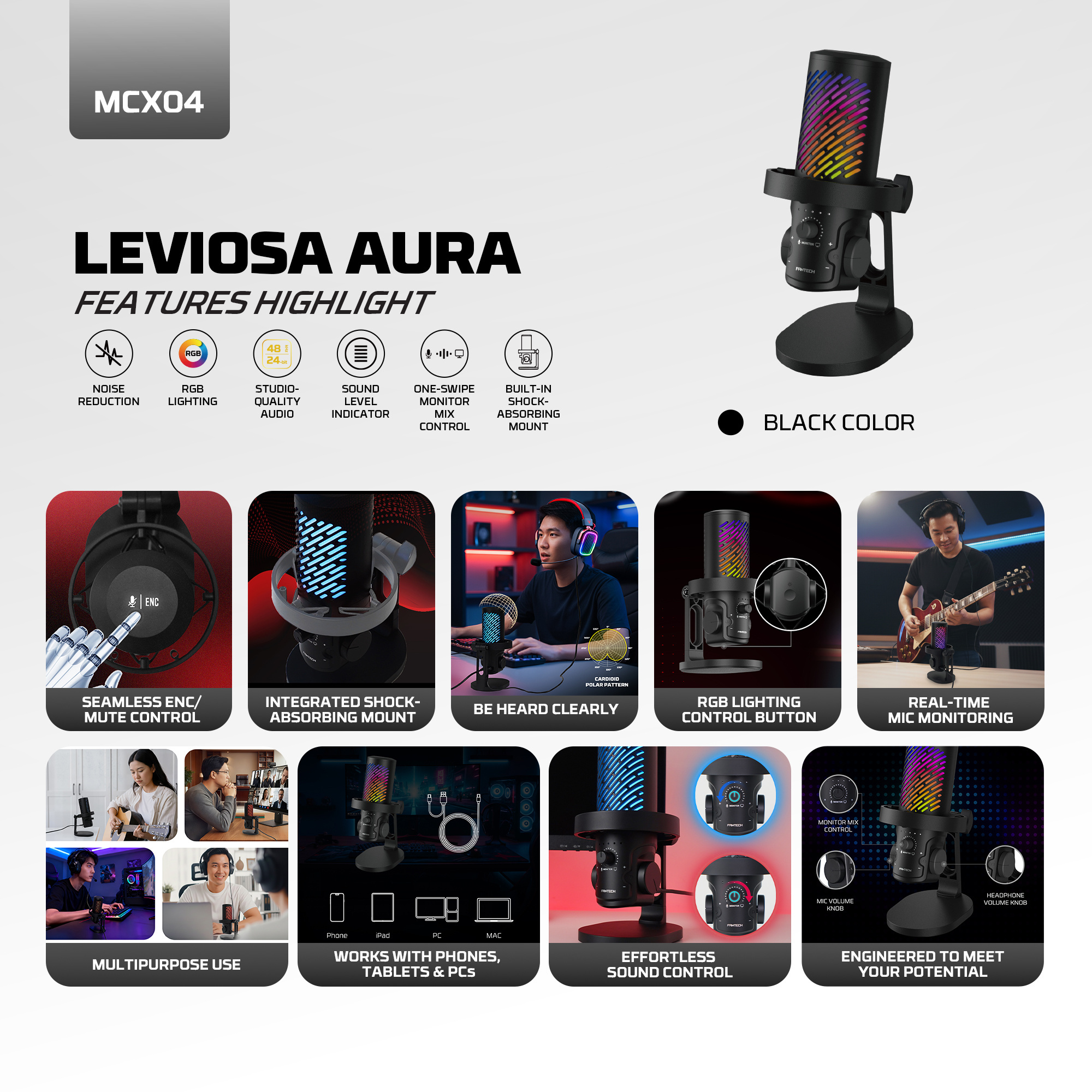 Fantech Leviosa Aura MCX04 – USB-C RGB Condenser Microphone