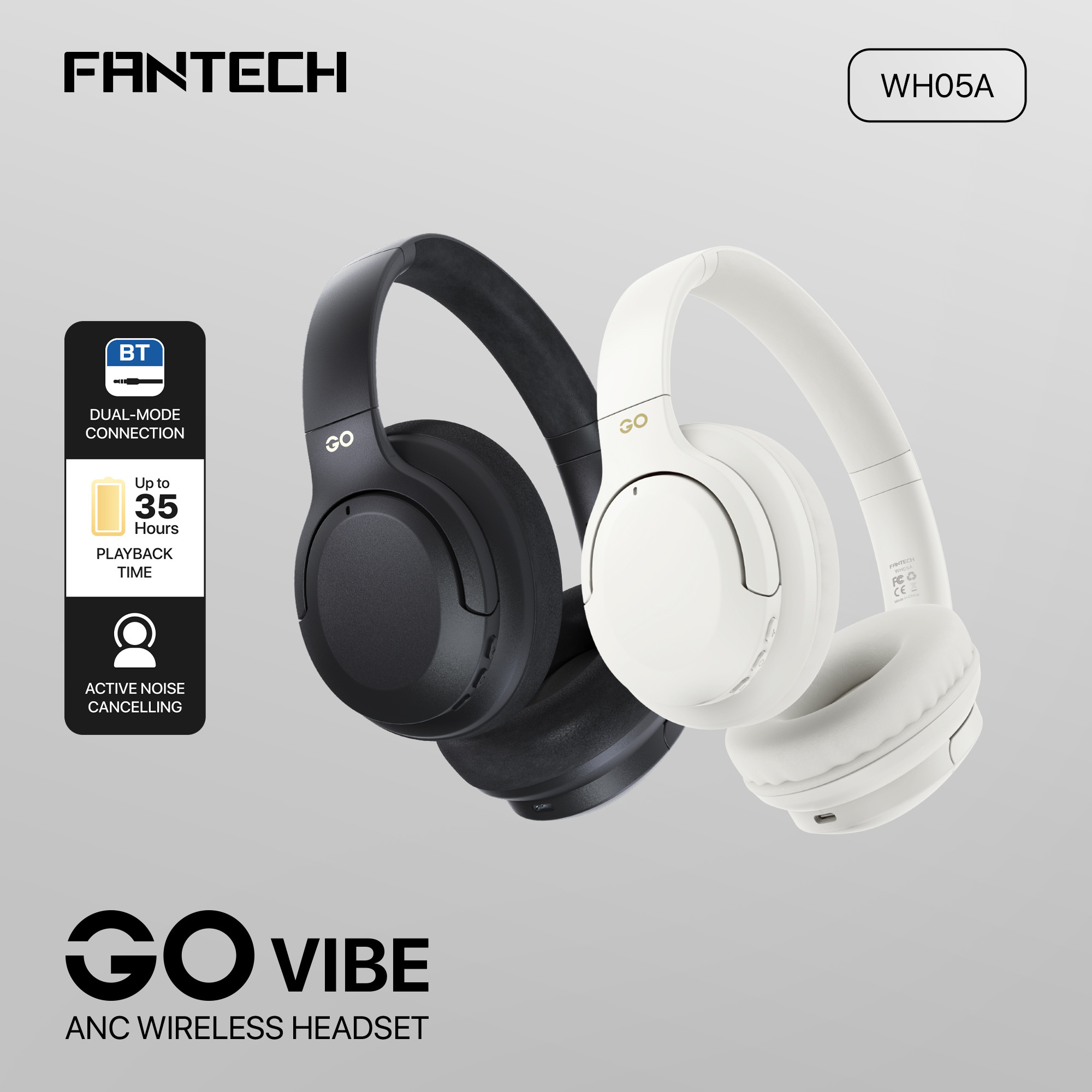 Fantech Go Vibe WH05 – Foldable Wireless Headphone (BT 5.3, 20hr Battery)