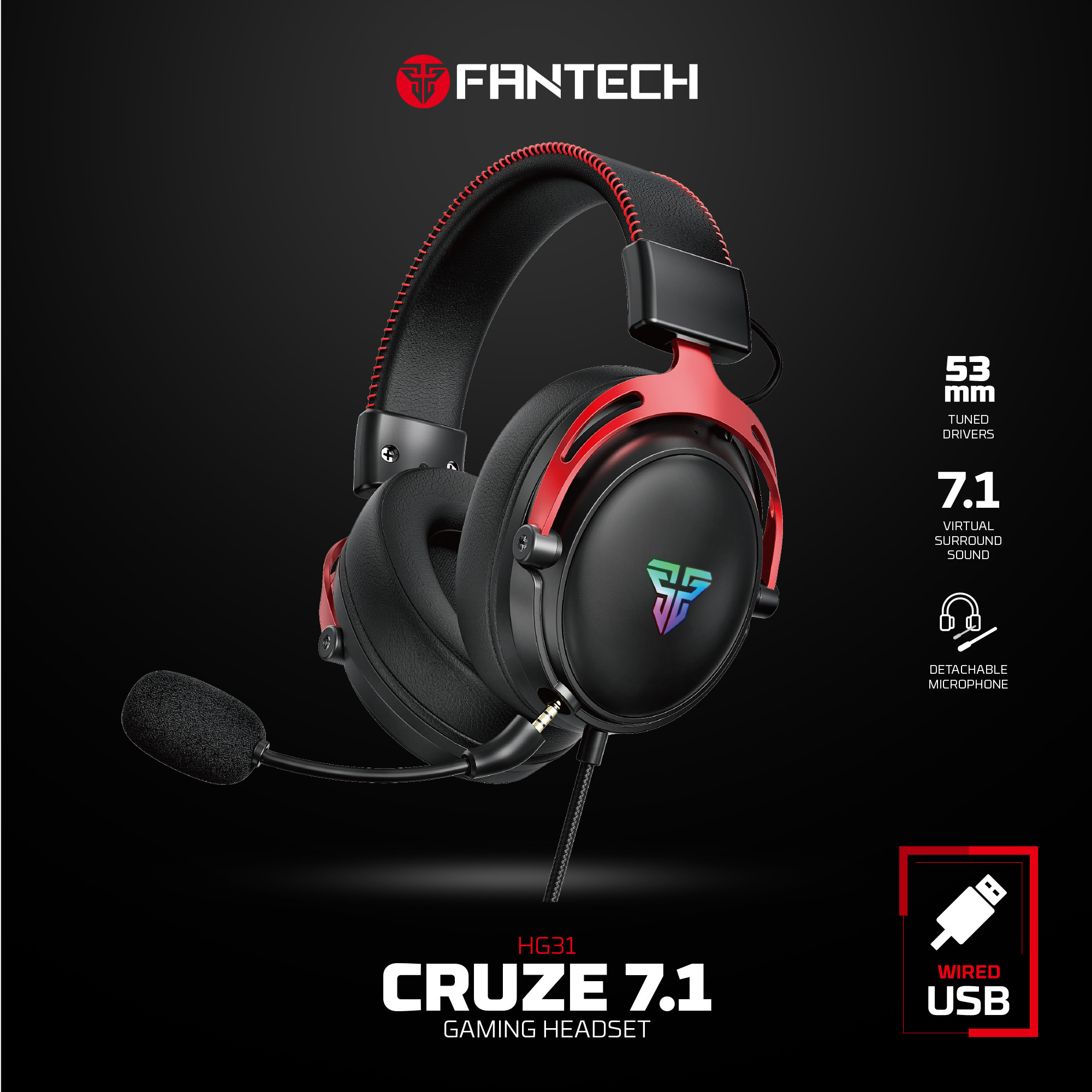 Fantech Cruze 7.1 HG31 – RGB Gaming Headset (53mm, USB, 7.1 Surround)