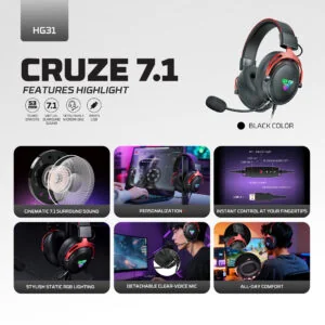 Fantech Cruze 7.1 HG31 – RGB Gaming Headset (53mm, USB, 7.1 Surround)