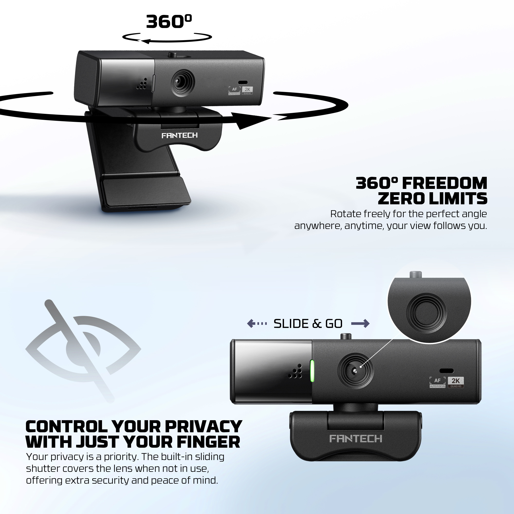 Fantech Luminous C50 – 2K QHD Webcam (60FPS, Auto-Focus, Noise-Cancelling Mic)