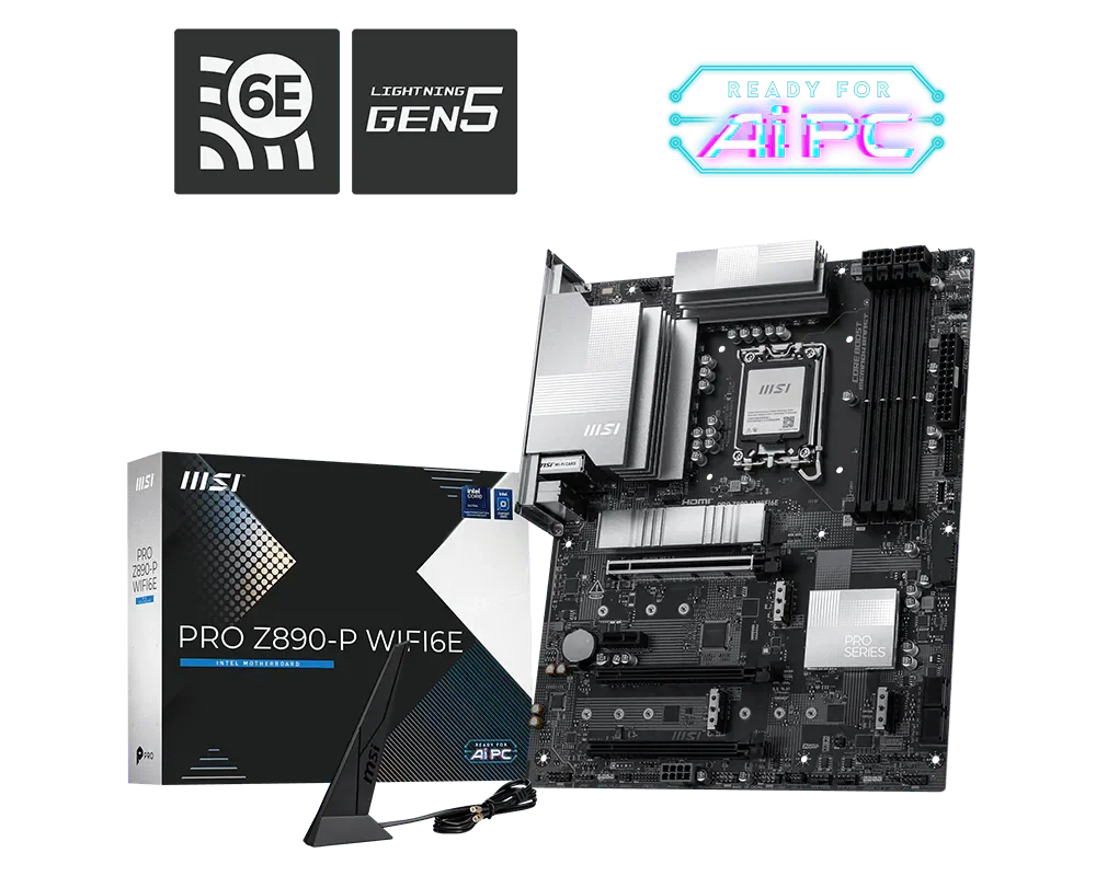 MSI PRO Z890-P WiFi 6E Motherboard – Intel Z890, DDR5 9200+, 5G LAN, 4× M.2