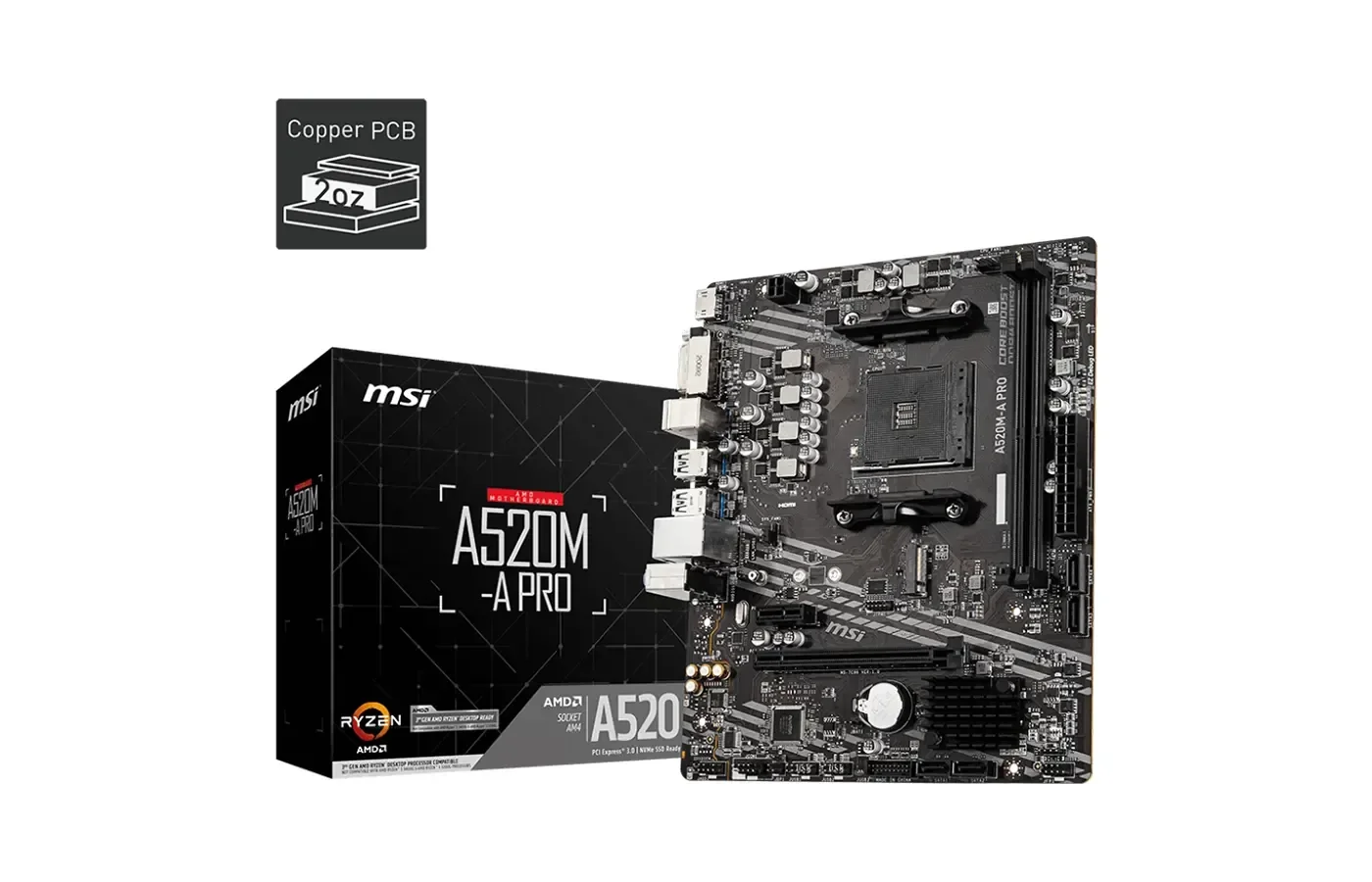 MSI A520M-A PRO Motherboard – AMD A520, AM4, DDR4, M.2 (mATX)