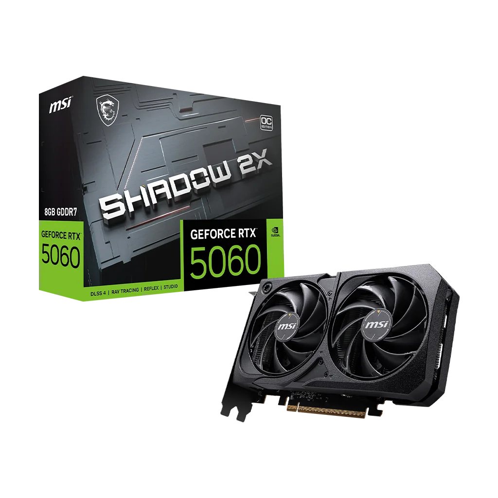 MSI GeForce RTX 5060 8G SHADOW 2X OC Graphics Card – 8GB GDDR7, DLSS 4, Dual Fan