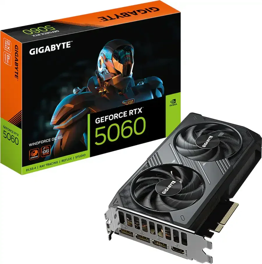 GIGABYTE GeForce RTX 5060 WINDFORCE MAX OC 8G Graphics Card – 8GB GDDR7, DLSS 4, Dual Fan