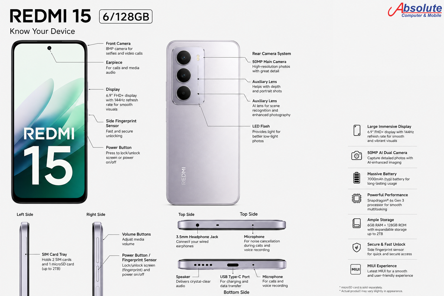 Redmi 15 (6GB RAM + 128GB Storage)